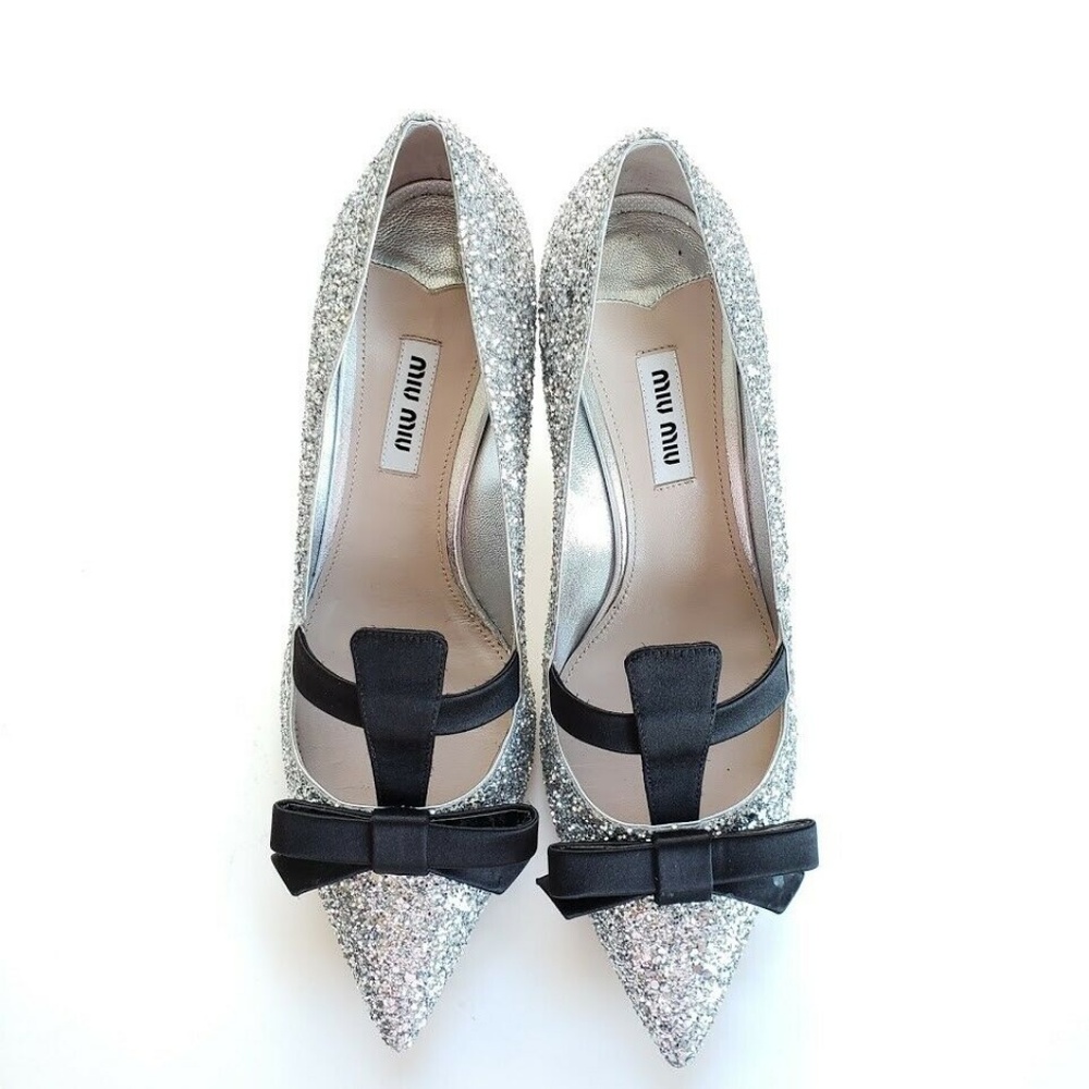 Miu Miu Argento Bow Heel Shoes - Black/Silver - Picture 3 of 8